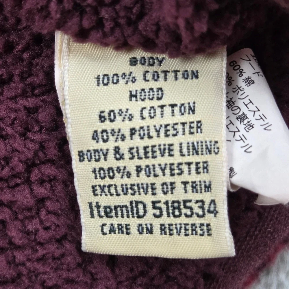 LL Bean Sherpa Lined‎ Flannel Hoodie Mens Large Red Burgundy Plaid Zip Jacket